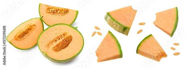 Fototapeta Sliced cantaloupe melon isolated on white background. clipping path
