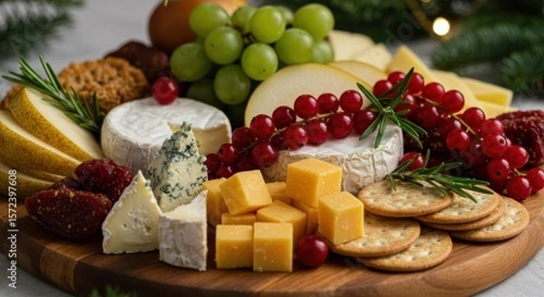Fototapeta Elegant Cheese and Fruit Platter with Fresh Garnishes for Entertaining and Celebrating Special Occasions