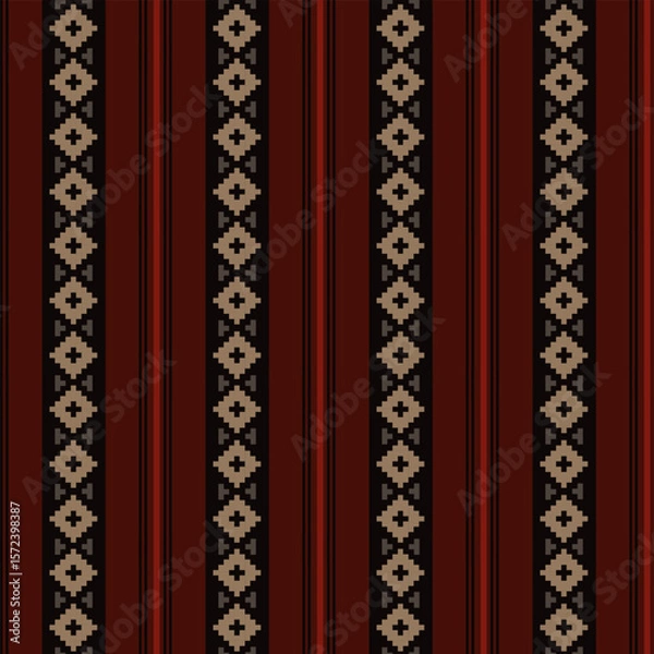 Fototapeta Traditional arabic folk geometric seamless pattern. Ethnic fabric ornament with square shape motif for textile. Vector