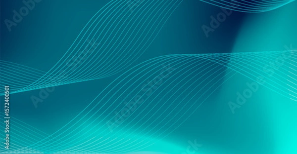 Fototapeta Wavy parallel teal lines create a calming, contemporary backdrop with smooth gradients and a soft light diffusion on a dark turquoise surface bringing an ocean-like feel