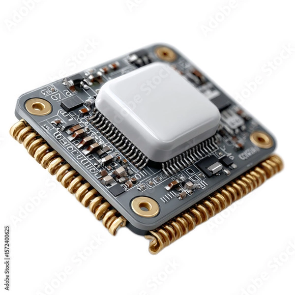 Obraz Close-Up Image of a High-Tech Electronic Microchip with Fine Circuitry and Gold Plated Pins for Technology and Innovation