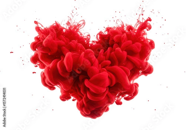 Fototapeta Vibrant red ink cloud forming a heart shape isolated on transparent background