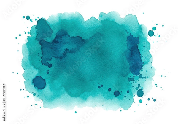 Fototapeta Abstract teal watercolor splash texture with dark blue accents isolated on transparent background