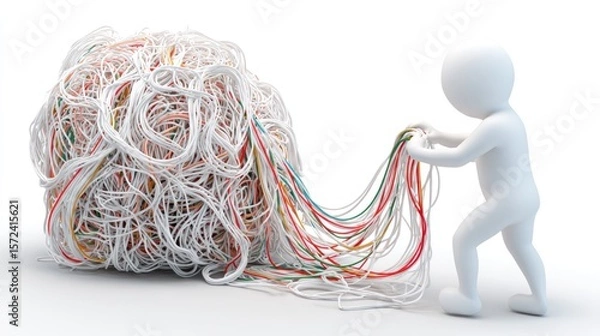 Obraz A white figure struggles with tangled cables