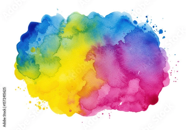 Fototapeta Vibrant watercolor paint splash with a rainbow of colors isolated on transparent background