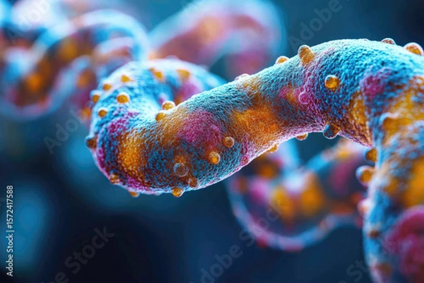 Fototapeta Close-Up Visualization of Microbial Growth on Blue Background
