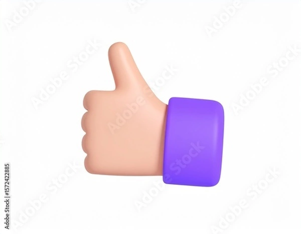 Fototapeta like thumb 3d rendering isolated on white background cartoon plastic style icon