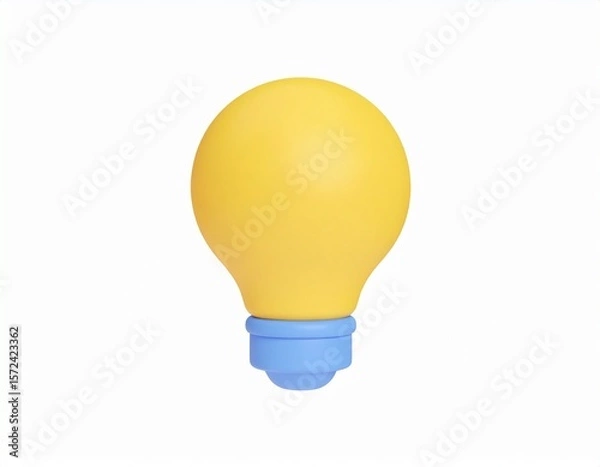 Fototapeta lamp idea 3d rendering isolated on white background cartoon plastic style icon