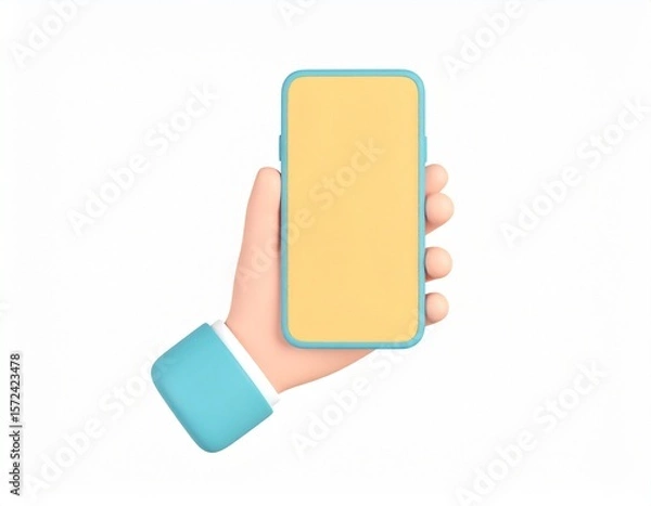 Fototapeta hand holding handphone 3d rendering isolated on white background cartoon plastic style icon