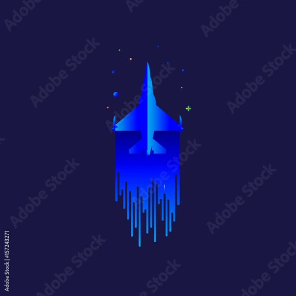 Fototapeta Fighter, jet, f-16 icon vector image. Can also be used for military. Suitable for use on web apps, mobile apps and print media. on blue background. logo