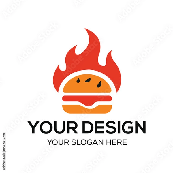Obraz Burger Flame Vector Logo with white background