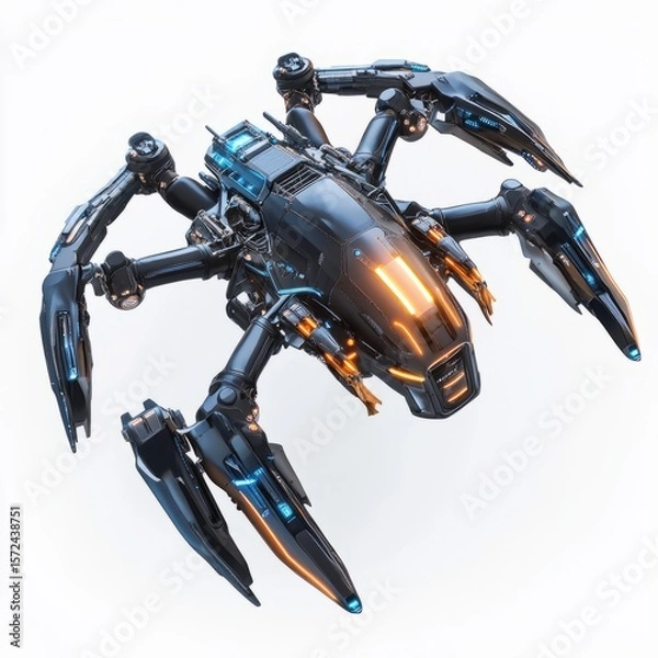 Fototapeta Futuristic robot drone concept art design for advanced technology and sci fi illustration project imagery