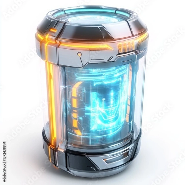 Fototapeta Futuristic energy cell power container technology concept design illustration isolated on white background