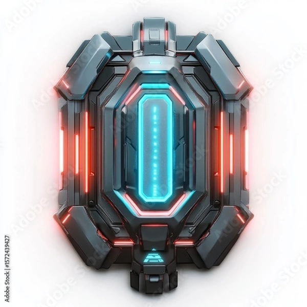 Fototapeta Futuristic technology equipment sci fi device glowing neon light design for gaming and product render 3d