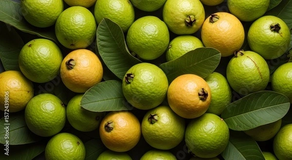 Fototapeta Top View of Fresh Pear Fruits and Slices on White Background