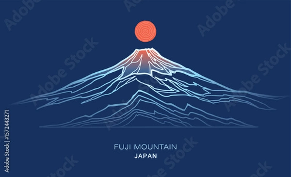 Fototapeta minimal abstract Japan Fuji mountain art, wave topography strip line, illustration vector