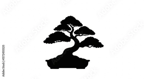 Obraz Elegant Bonsai Tree Silhouette in Pot, Minimalist Black and White Design