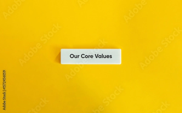 Fototapeta Our Core Values on Yellow Background – Minimal Letter Tile Design