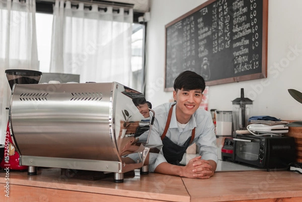 Obraz Barista crafting coffee in urban , close-up portrait of passionate skill in cozy setting
