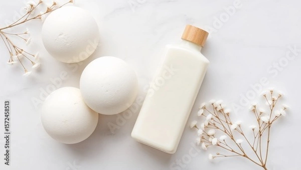 Fototapeta Create the perfect relaxation ritual. Our bath bombs and natural body oil provide gentle hydration and an unforgettable at-home spa experience.