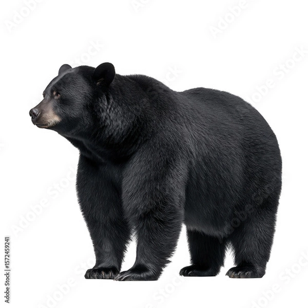 Fototapeta A majestic black bear stands alert on a transparent background isolated on transparent background