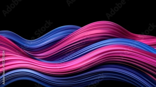 Fototapeta Abstract Art Piece with Flowing Lines in Vibrant Pink and Blue Tones on Black Background