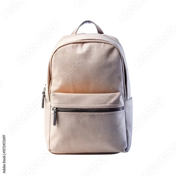 Obraz Stylish beige textured backpack with front zipper pocket isolated on transparent background