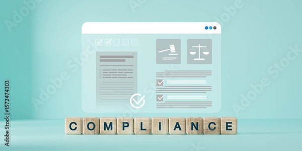 Fototapeta Compliance in business concept. Laws concept. Enforce laws, regulations and standards. requirements, audit diagram on virtual screen.