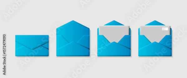 Fototapeta Envelopes set. 3D letter icon. Symbol of mail, messages.