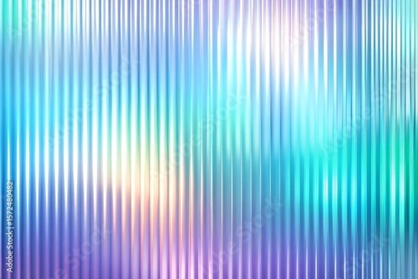 Obraz Corrugated iridescent glass background with gradient ribbed abstract design and blue pattern. Color effect with neon line blur and metal light. Vector texture with prism glow.