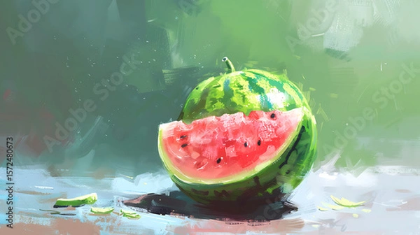 Fototapeta Watermelon painted in watercolor. The concept of summer and healthy eating.