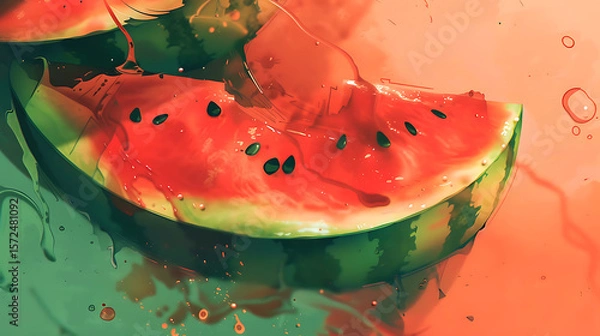 Fototapeta Watermelon slice in watercolor style. 3d render illustration.