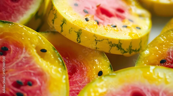 Fototapeta Slices of fermented watermelon close up macro