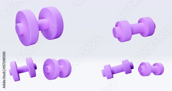 Fototapeta Set purple dumbbell Realistic icon, 3d render. Isolated on white backround. Sport And Fitness design set. Vector illustration for shop, flyer, banner, web, advertising, sale