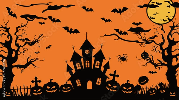 Fototapeta Halloween Night Background with Pumpkins and Spooky Elements