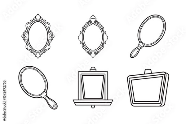 Fototapeta line art of mirror set bundle on the white background