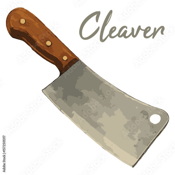 Obraz cleaver butcher knife in watercolor illustration style, isolated vector on white background