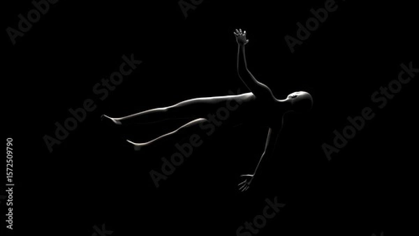 Fototapeta The Human Element: Minimalist Motion and Emotion floating and reaching through the Dark