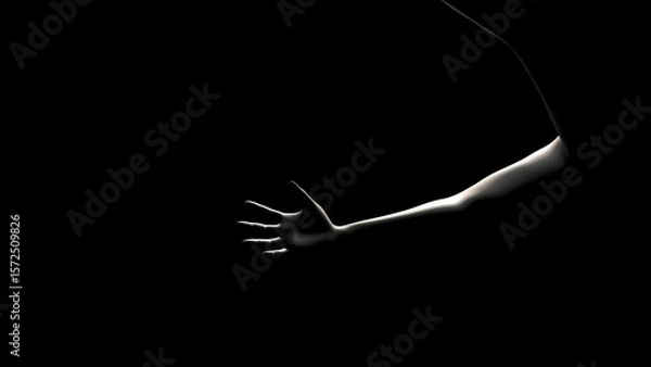 Fototapeta The Human Element: Minimalist Motion and Emotion floating and reaching through the Dark