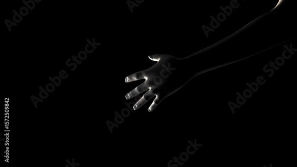 Fototapeta The Human Element: Minimalist Motion and Emotion floating and reaching through the Dark
