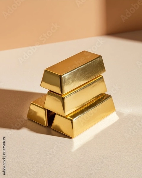 Fototapeta Gold Bullion Stack: A meticulously composed image of stacked gold bars. The radiant gleam of the gold symbolizes wealth, prosperity, and financial stability.