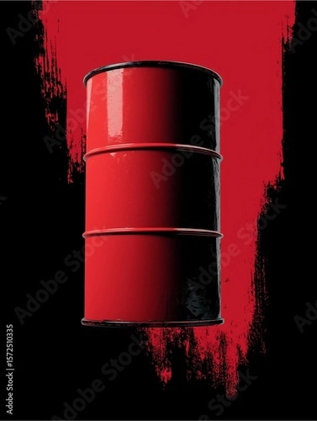 Fototapeta Scarlet Steel Sanctuary: A singular red barrel stands sentinel, boldly contrasted against the stark expanse, its smooth surfaces mirroring the sharp lines of the structure.