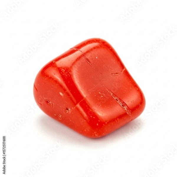 Fototapeta Red coral polished to smoothness isolated on a white
