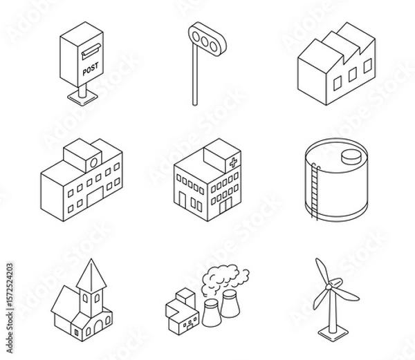 Obraz 建物のアイソメイラストセット　ベクター
