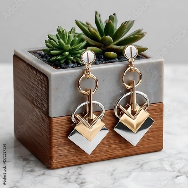 Fototapeta Minimalist earrings with artistic form high resolution picture
