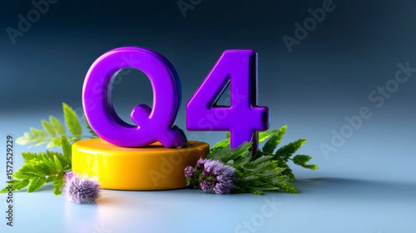 Obraz Colorful quarter circle diagram with q one and q four labels in a light blue background scene. A vibrant arc chart showcasing quadrants one and four displayed against a serene azure