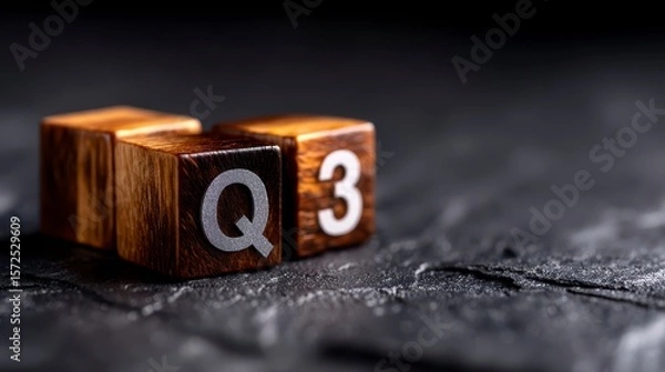 Fototapeta From 2nd to 3rd quarter symbol. Turned wooden cubes and changed words Q2 to Q3 . Beautiful grey table grey background. Business happy 3rd quarter Q3 concept copy space. Successful