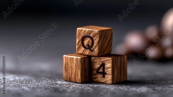 Obraz From 3rd to 4th quarter symbol. Turned wooden cubes and changed words Q3 to Q4 . Beautiful grey table grey background. Business happy 4th quarter Q4 concept copy space. Celebrating
