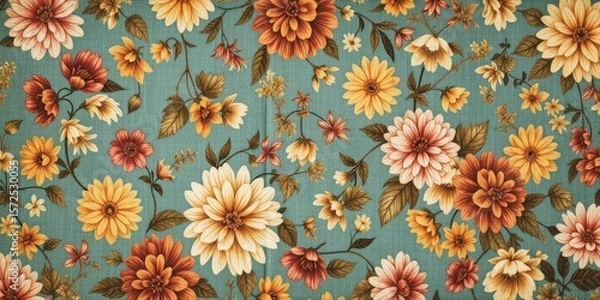 Fototapeta Vintage Tapestry Flower Pattern Fabric Texture