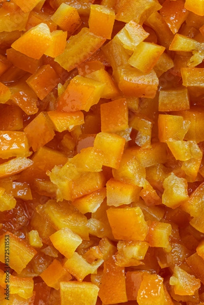Obraz Close-up view of candied orange peel background texture.  Flat lay.